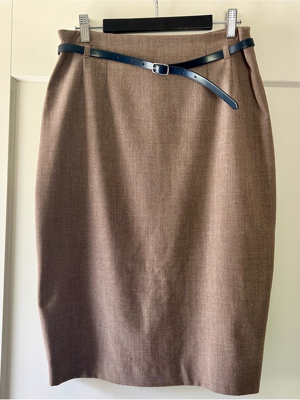 Classic Brown Pencil Skirt with Waist Belt